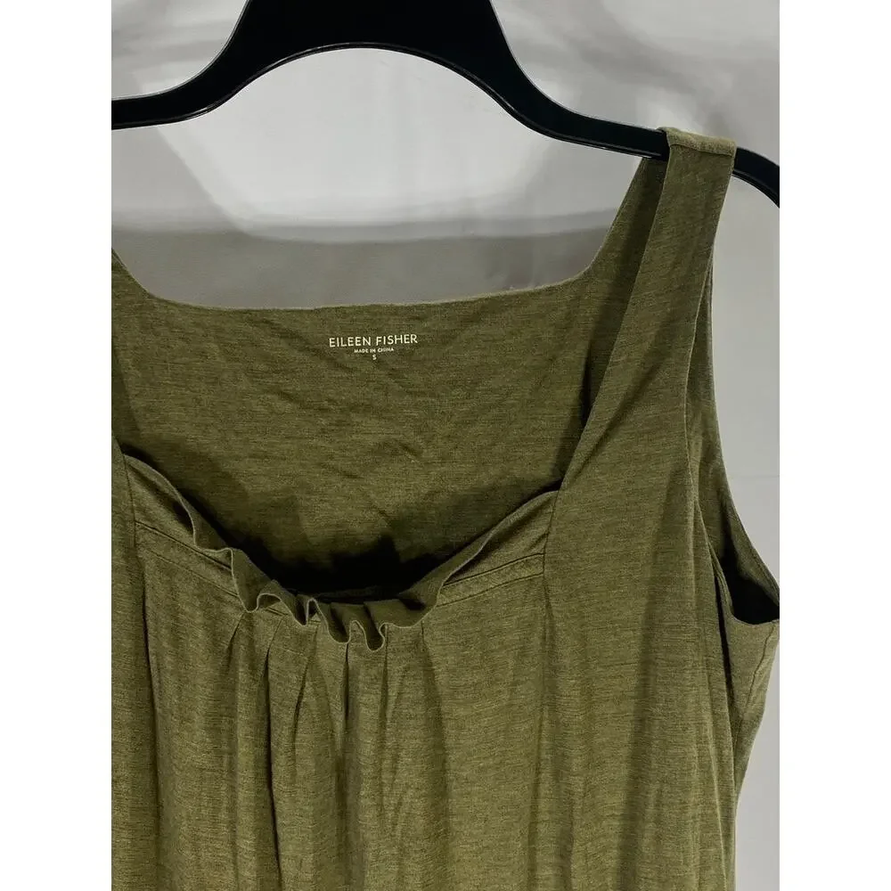 EILEEN FISHER Women's Olive Green Scoop-Neck Solid Silk-Cotton Tank Top SZ S - Picture 5 of 10